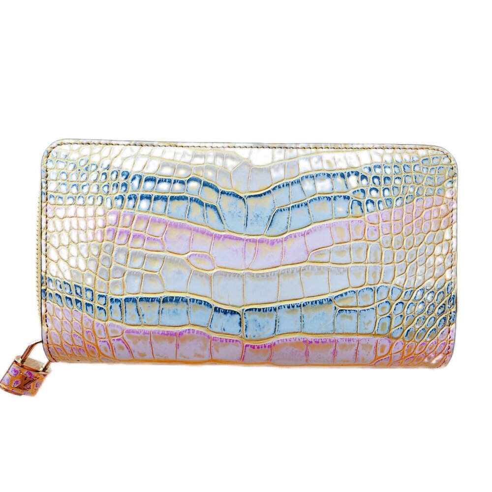 LOUIS VUITTON Zippy Metal Zipper Closure Polished Crocodile Wallet Women's Metal